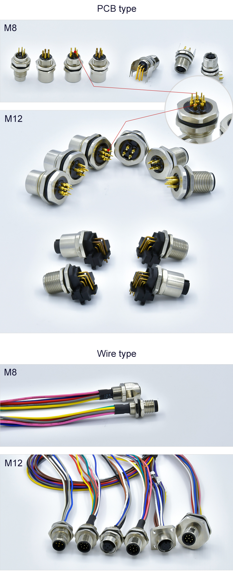 M12 panel mount connector 4 5 Pin Male Female M12 Plug to 5 Pole Socket Adapter M12 panel through connector manufacture