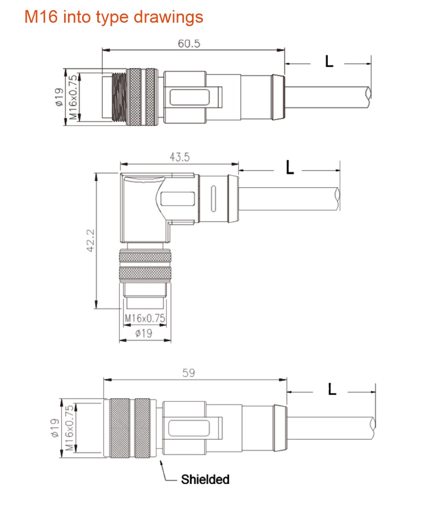 Threaded screw connector M16 male panel mount connector Screw Type with Power Cable Wire manufacture