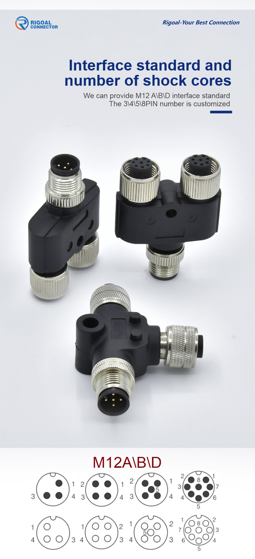 Customized m12 circular waterproof IP67 distributor female to male cable adapter Y-Splitter sensor M12 Y shape plug connector manufacture