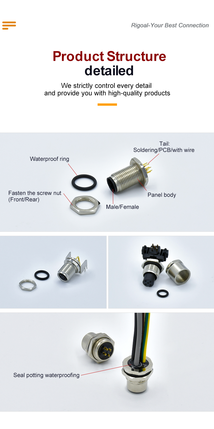 M12 panel mount connector 4 5 Pin Male Female M12 Plug to 5 Pole Socket Adapter M12 panel through connector manufacture