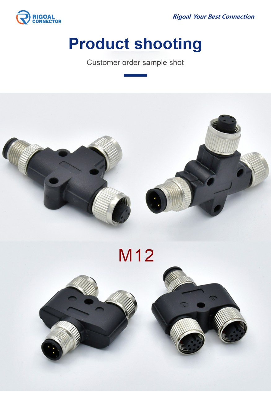 Customized m12 circular waterproof IP67 distributor female to male cable adapter Y-Splitter sensor M12 Y shape plug connector manufacture