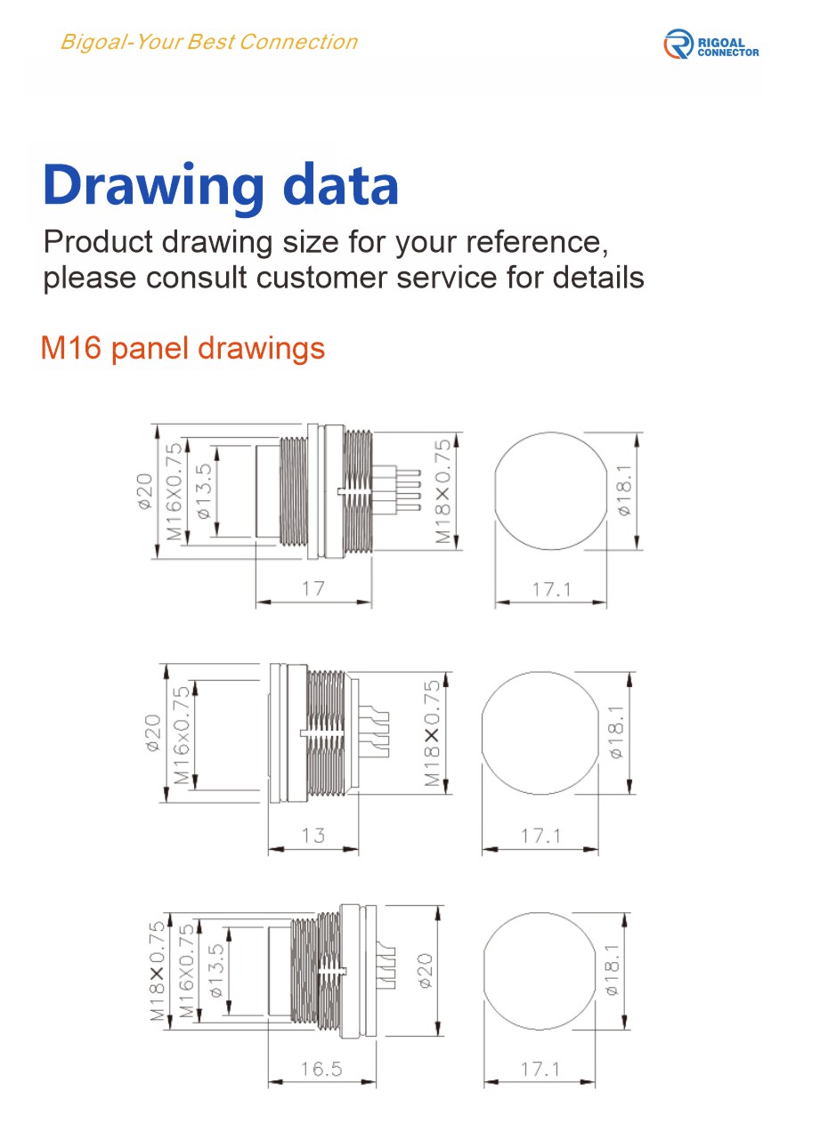 Threaded screw connector M16 male panel mount connector Screw Type with Power Cable Wire factory