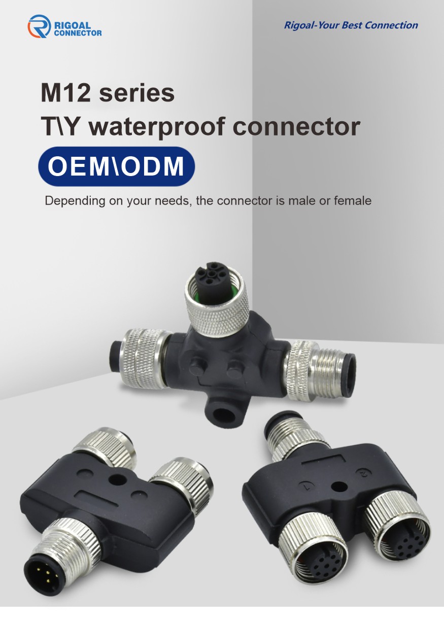 Customized m12 circular waterproof IP67 distributor female to male cable adapter Y-Splitter sensor M12 Y shape plug connector supplier