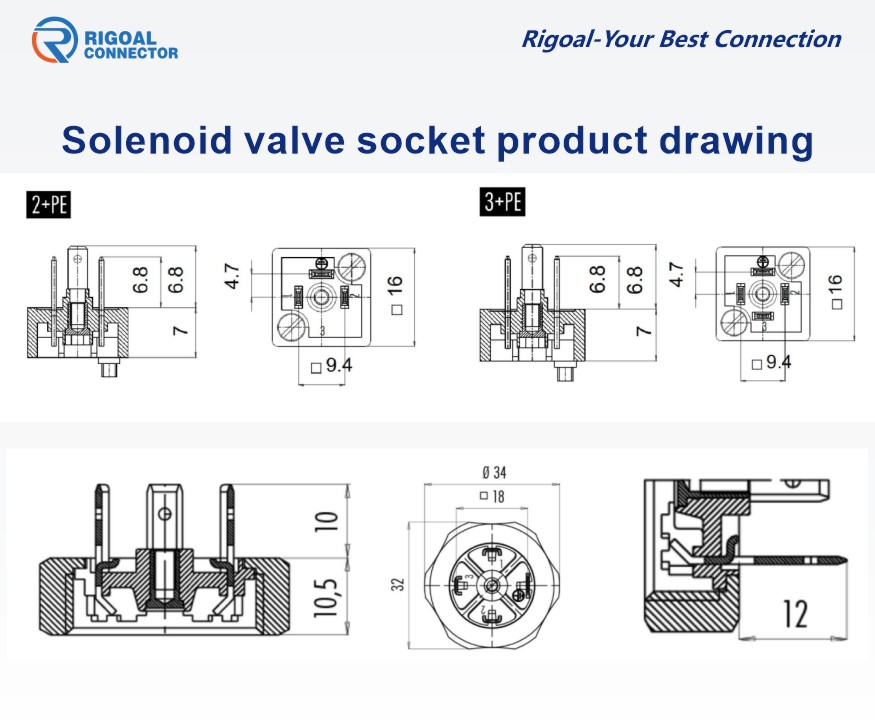 Sensor Solenoid Valve Connector 2 + PE or 3 + PE Custom Wholesale Waterproof Ip67 Din 43650 a B C Type Male Female Industrial manufacture