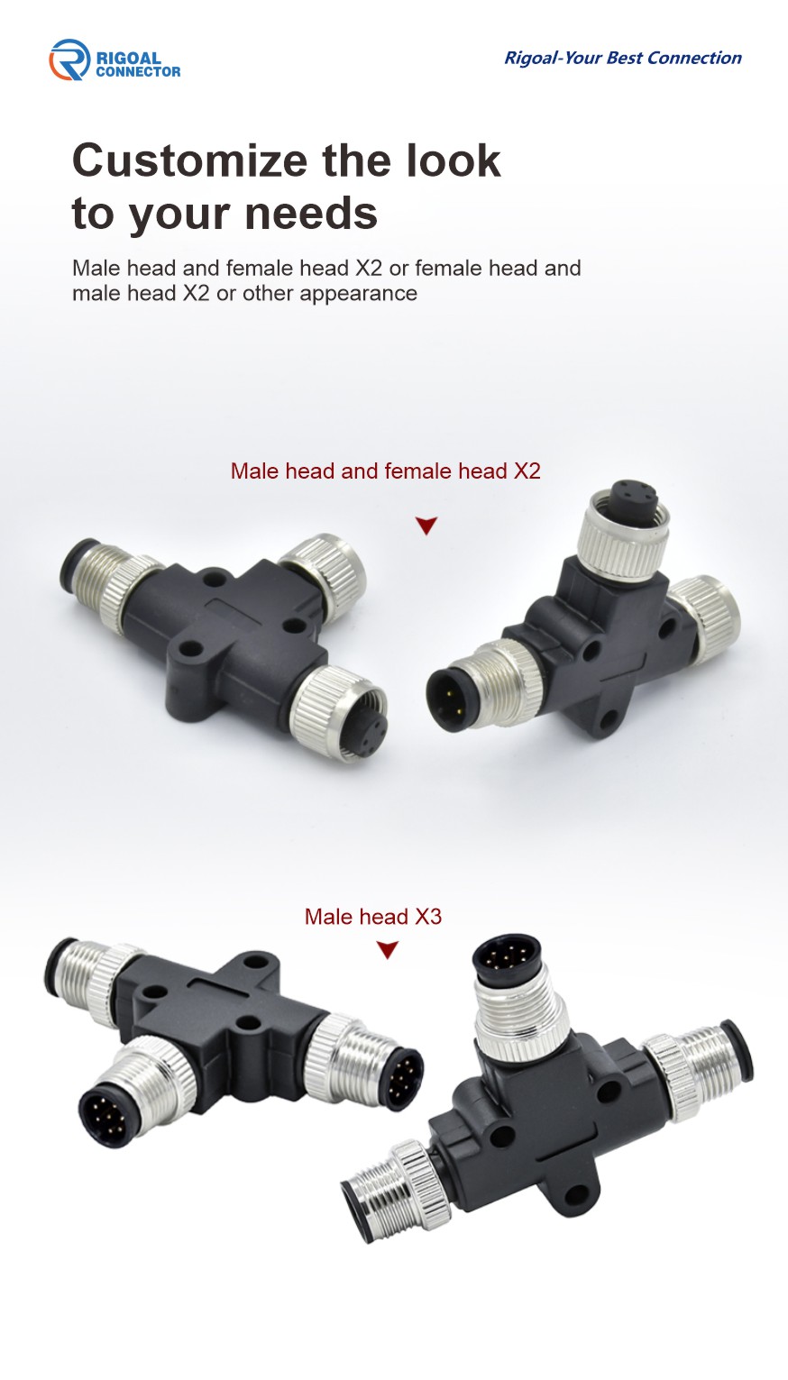 Customized m12 circular waterproof IP67 distributor female to male cable adapter Y-Splitter sensor M12 Y shape plug connector factory