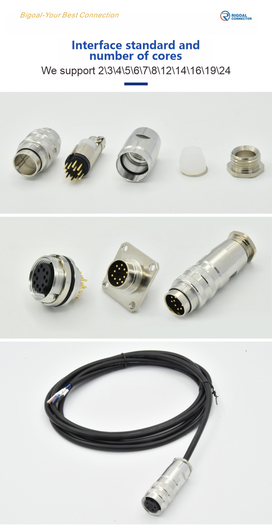 Threaded screw connector M16 male panel mount connector Screw Type with Power Cable Wire details