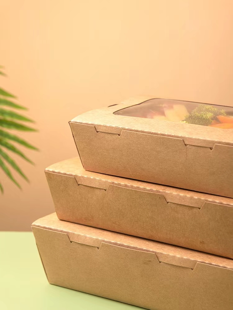 Clear PET window kraft paper take away box factory