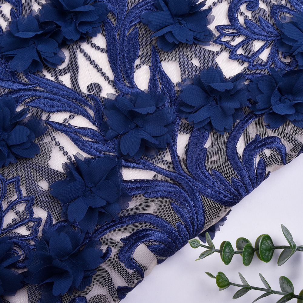 שישת 3D יד של פרח על בד רשת לשמלה חתונה, שמלה מסיבה, שמלה ערב, שמלה מודרנית