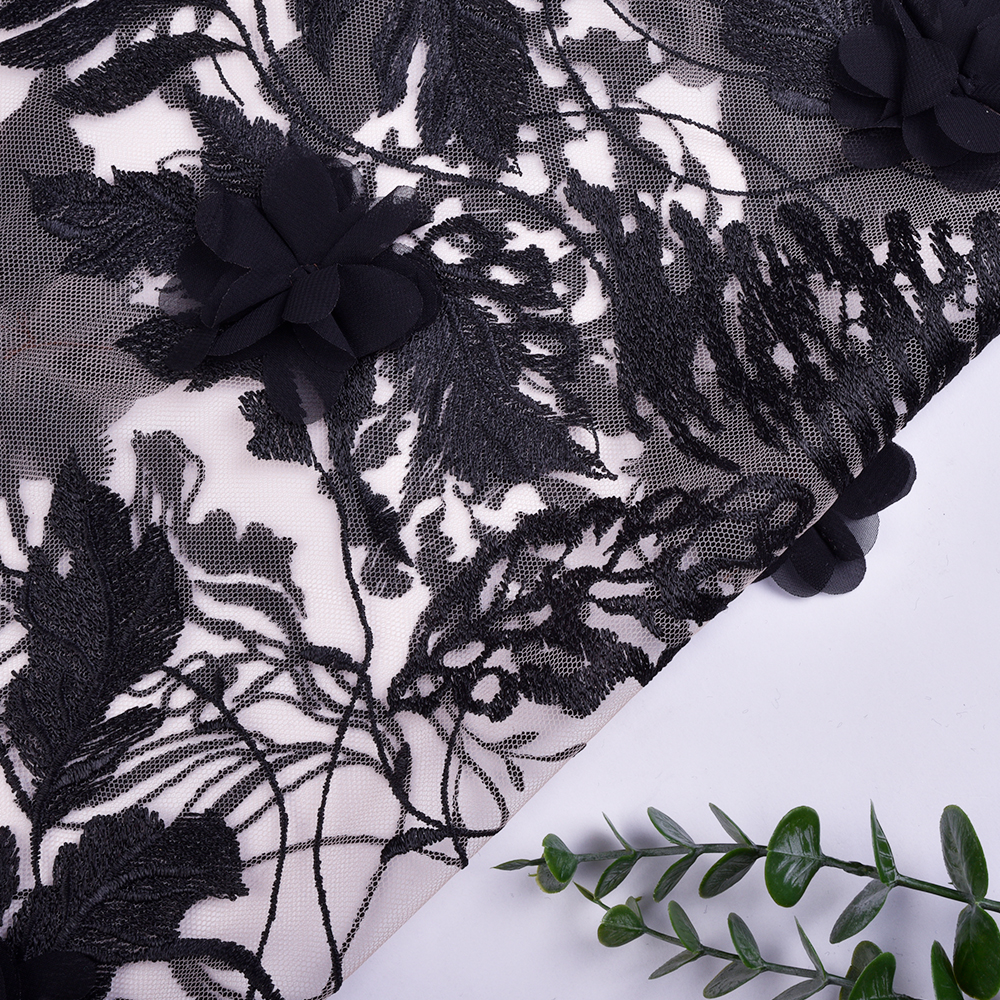 שישת 3D יד של פרח על בד רשת לשמלה חתונה, שמלה מסיבה, שמלה ערב, שמלה מודרנית