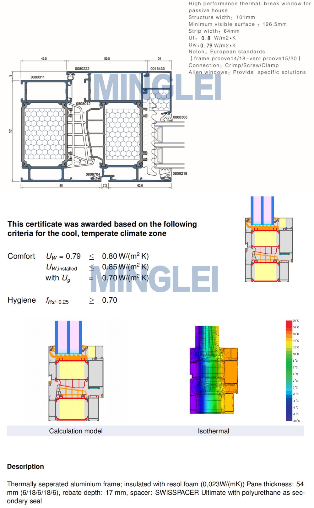 Minglei German standard aluminum tilt and turn passive window triple pane windows manufacture