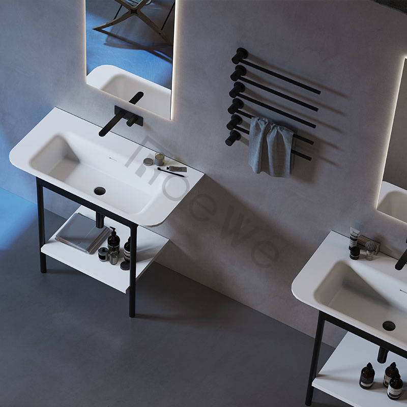 Roewebath svart og hvit steinresin badvannsbekk fast vask