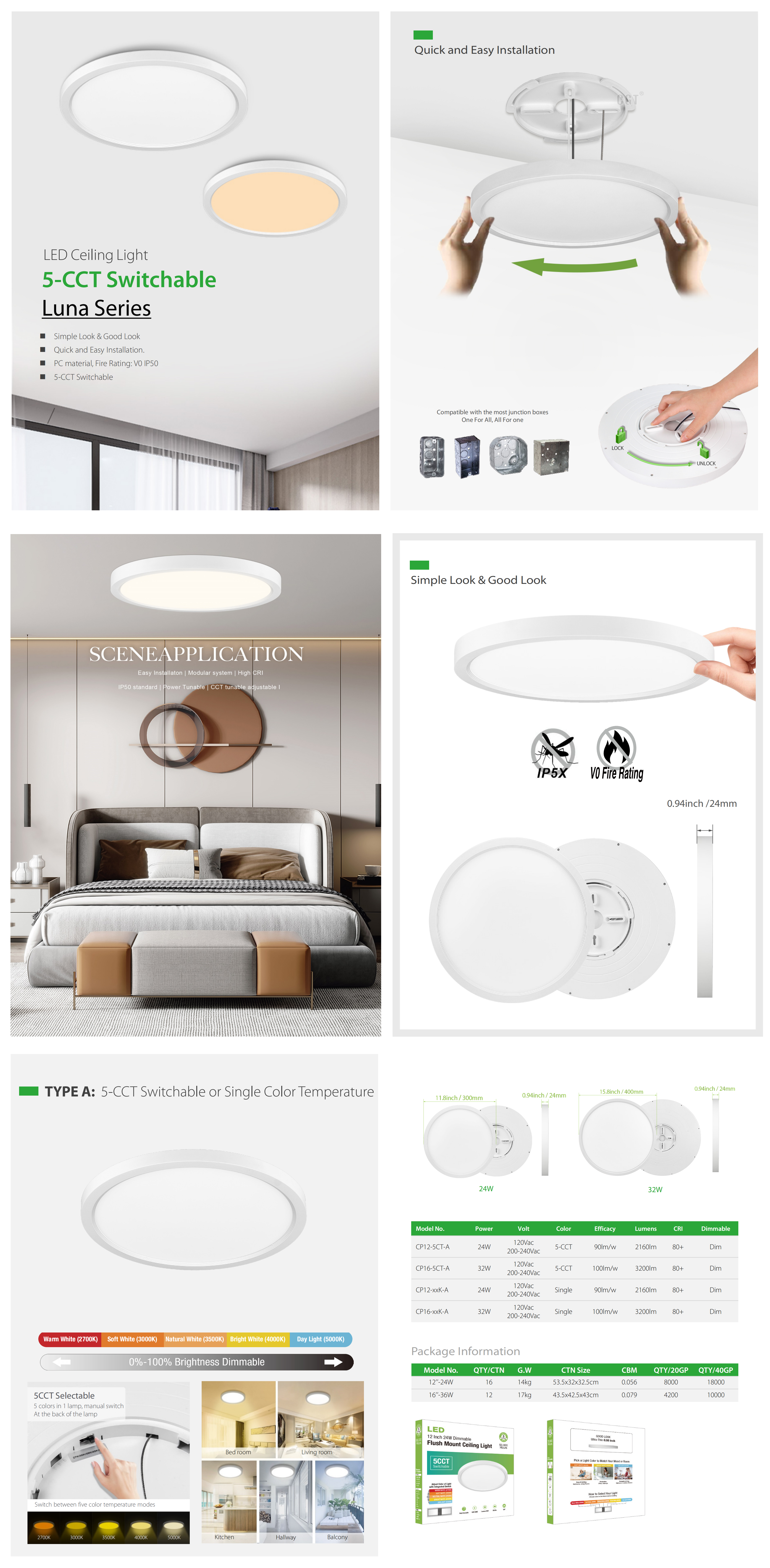 5-CCT Swithcable LUNA Series LED Flush Mount Ceiling Light Slim 9”-18W, 12”- 24W, 16”-36W supplier