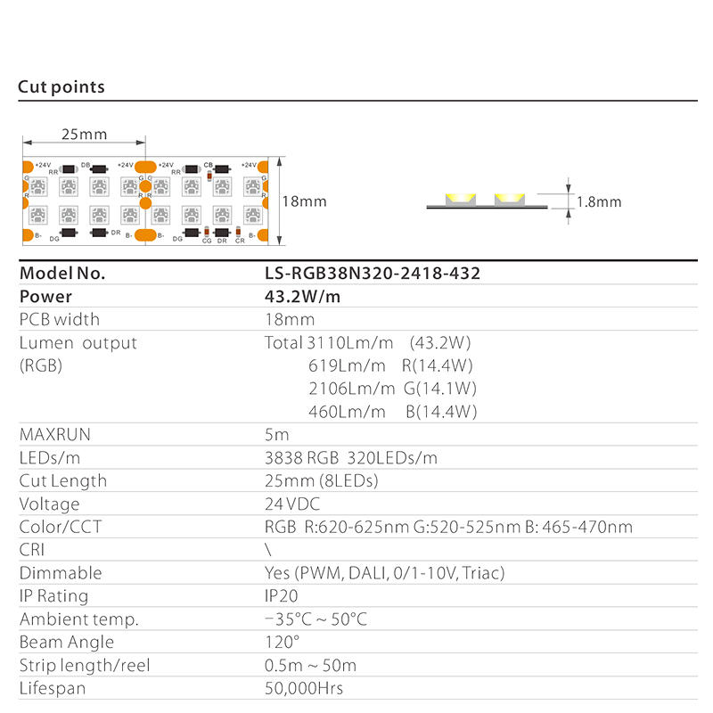 Multi-Line 3838 320LEDs/m LED Strip Light factory