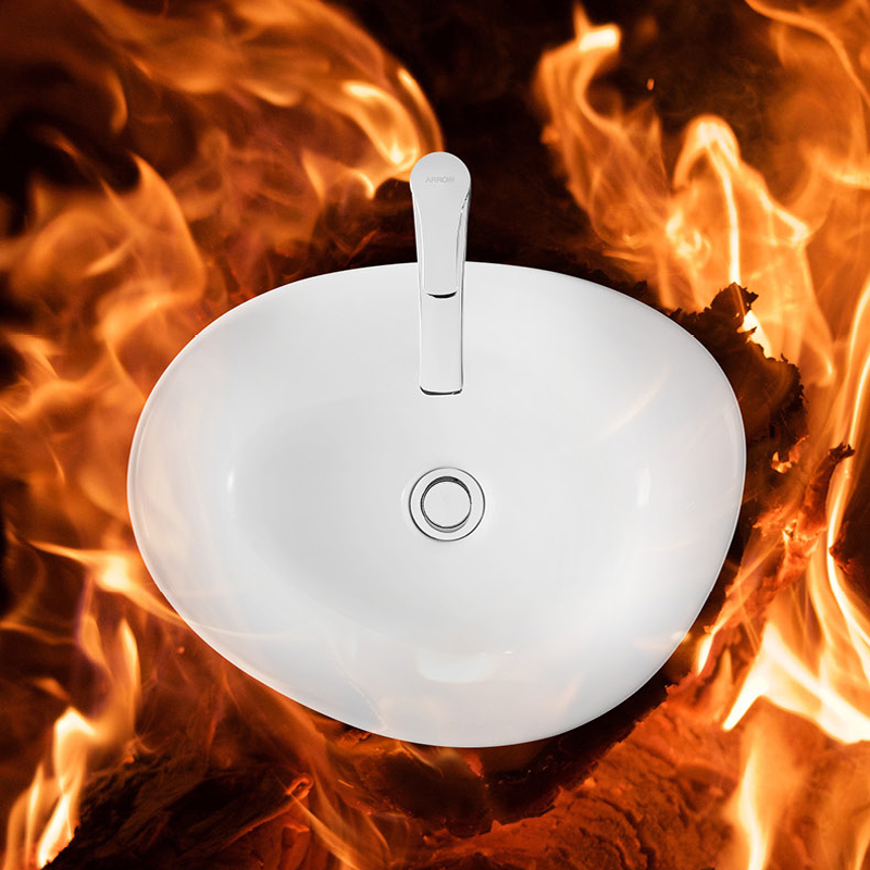 כיור צינור בצורת אליפסה לבן, כיור שטוח לאמבטיה, אביזרי שירותים מקרמיקה, כיור אומנותי