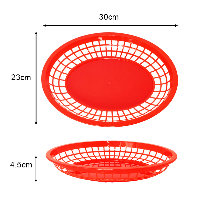 12" x 9" x 1 3/4" Oval Fast Food Basket, Polypropylene, Red, SE3019RD