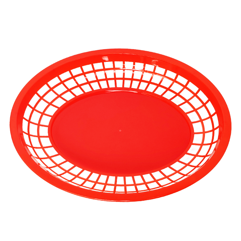 12" x 9" x 1 3/4" Oval Fast Food Basket, Polypropylene, Red, SE3019RD