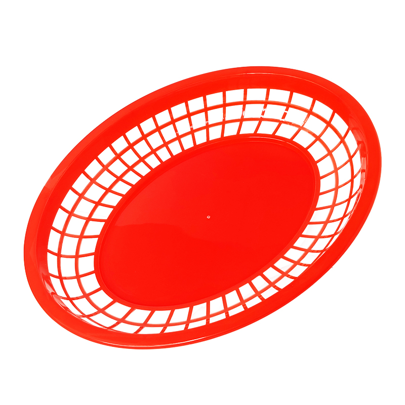 12" x 9" x 1 3/4" Oval Fast Food Basket, Polypropylene, Red, SE3019RD