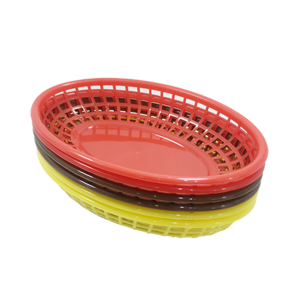 9 1/4" x 6" x 1 3/4" Oval Fast Food Basket, Polypropylene, Red, SE3017RD