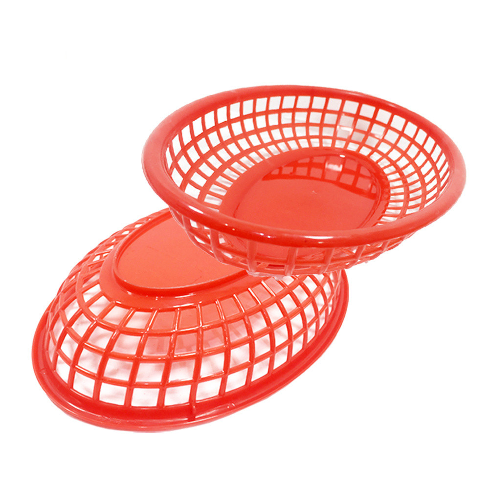 9 1/4" x 6" x 1 3/4" Oval Fast Food Basket, Polypropylene, Red, SE3017RD