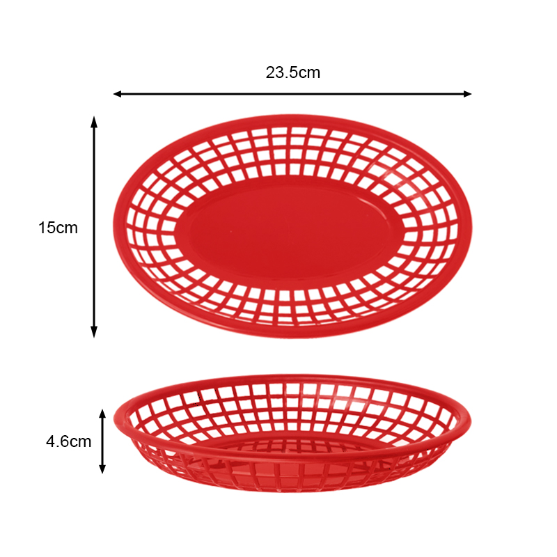 9 1/4" x 6" x 1 3/4" Oval Fast Food Basket, Polypropylene, Red, SE3017RD