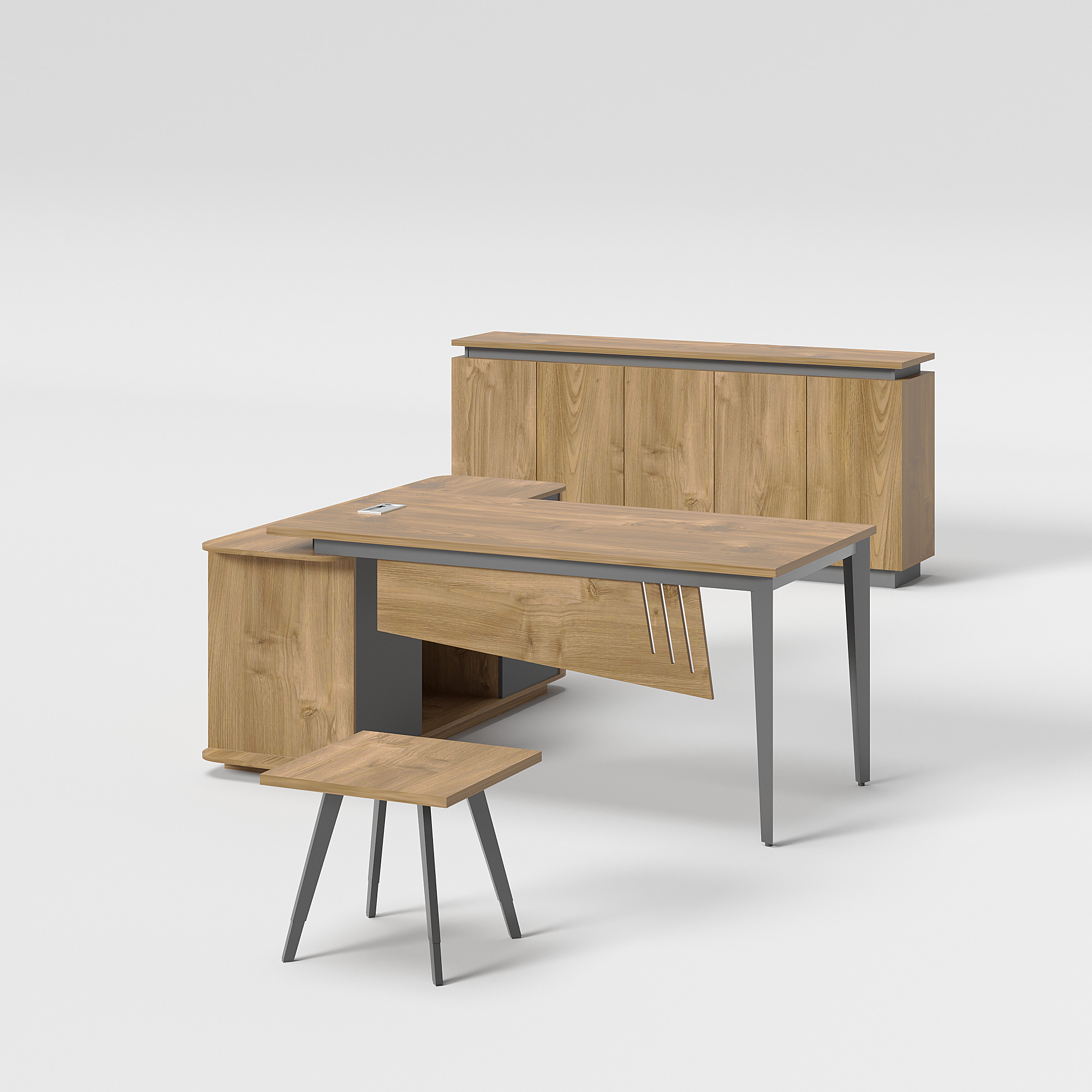 Set Furmatūru Kontemporanji tal-Melamina Bianku Desk Uffiċċju bil-Fornitura Skaburata