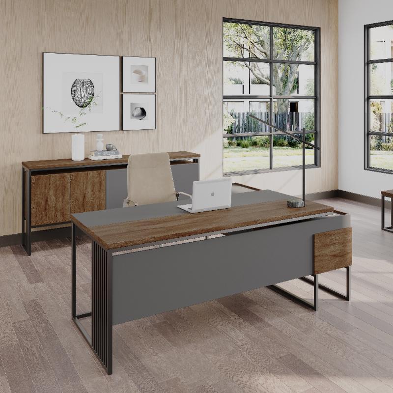 Daqs Eleganti L-Shaped Stil Industrijal bil-Framm ta' Metal u Sopra ta' Wood