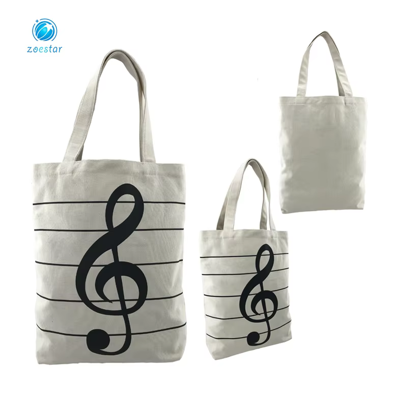 canvas tote bag with musical notation printing reusable canvas shoulder shopping bag gift-0