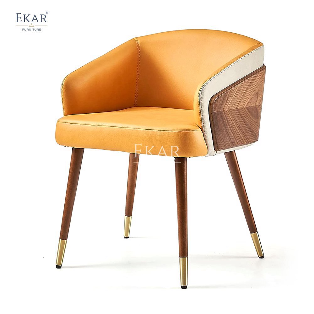 Walnut Wood Veneer Parquet Pattern Dining Chair with Armrests Stylish Modern Leather Seat for School Contemporary Design
