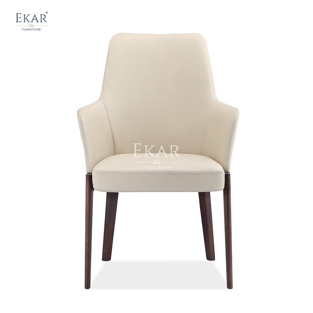 Modern White Oak Wood Armchair Scratch-Resistant with Hard Molded Cotton Backrest and Smoked Finish for Dining or School Use