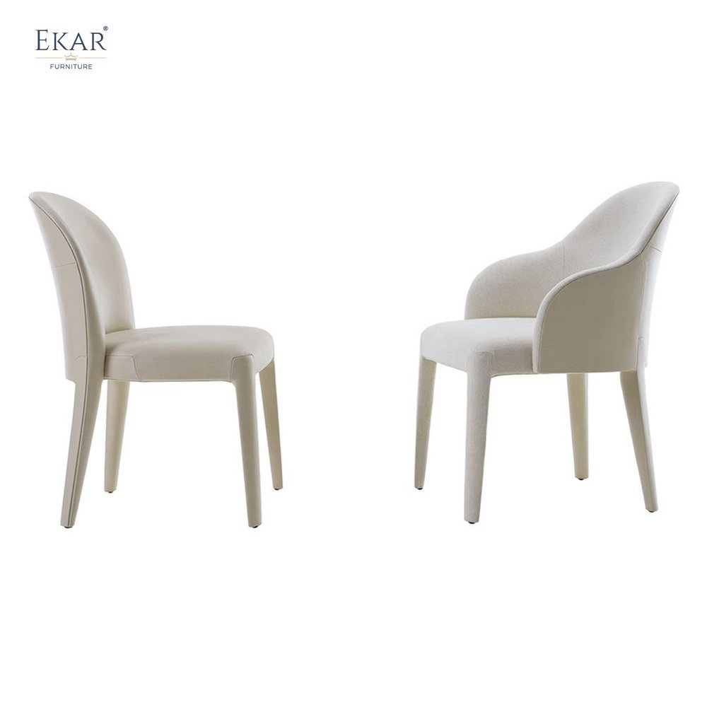 Modern Wooden Dining Chair with Light Leather Fabric and Velvet Metal Frame White Wax Wood Legs and Armrests-for Indoor Use