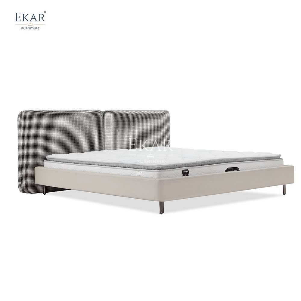 Aluminum Alloy Glossy Black Legs Wood Panel Bed Frame + Solid Wood Bed