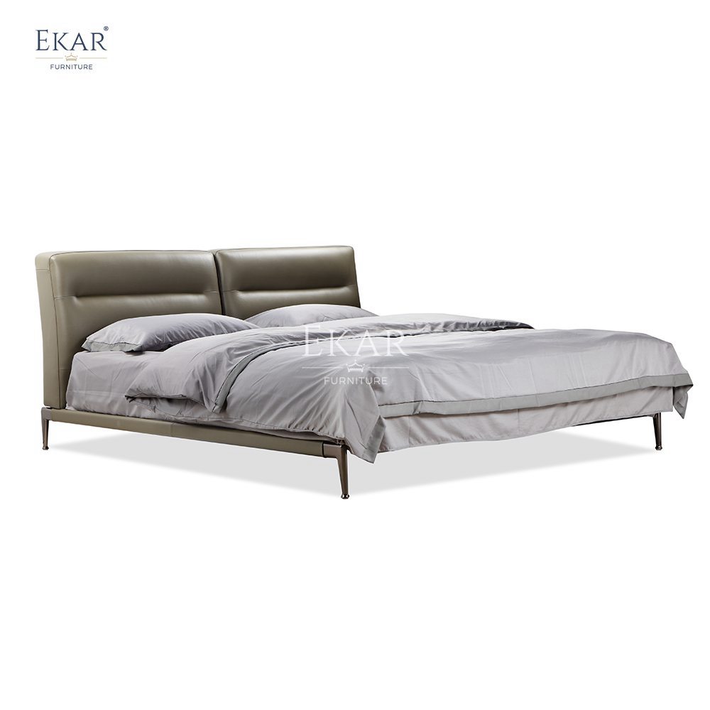 Steel Frame Bed Frame with Aluminum Alloy Mirrored Gunmetal Legs - Integrated Bed Screen Bed