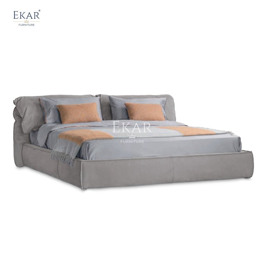 Wood and Feather Bed Frame with Down-Filled Headboard - Luxurious and Cozy Bed Design