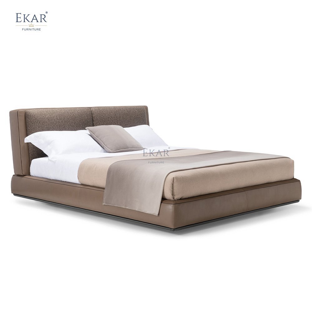 New designer bed Two-Tone Upholstered Headboard - Bed Frame with Mattress Support