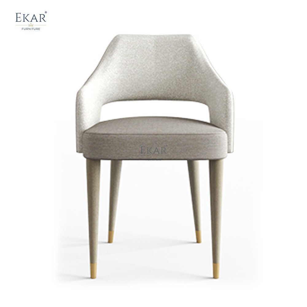 Elegant Modern Dining Chair with White Waxwood Frame Leather Stainless Steel Champagne Gold Accents-for School Use
