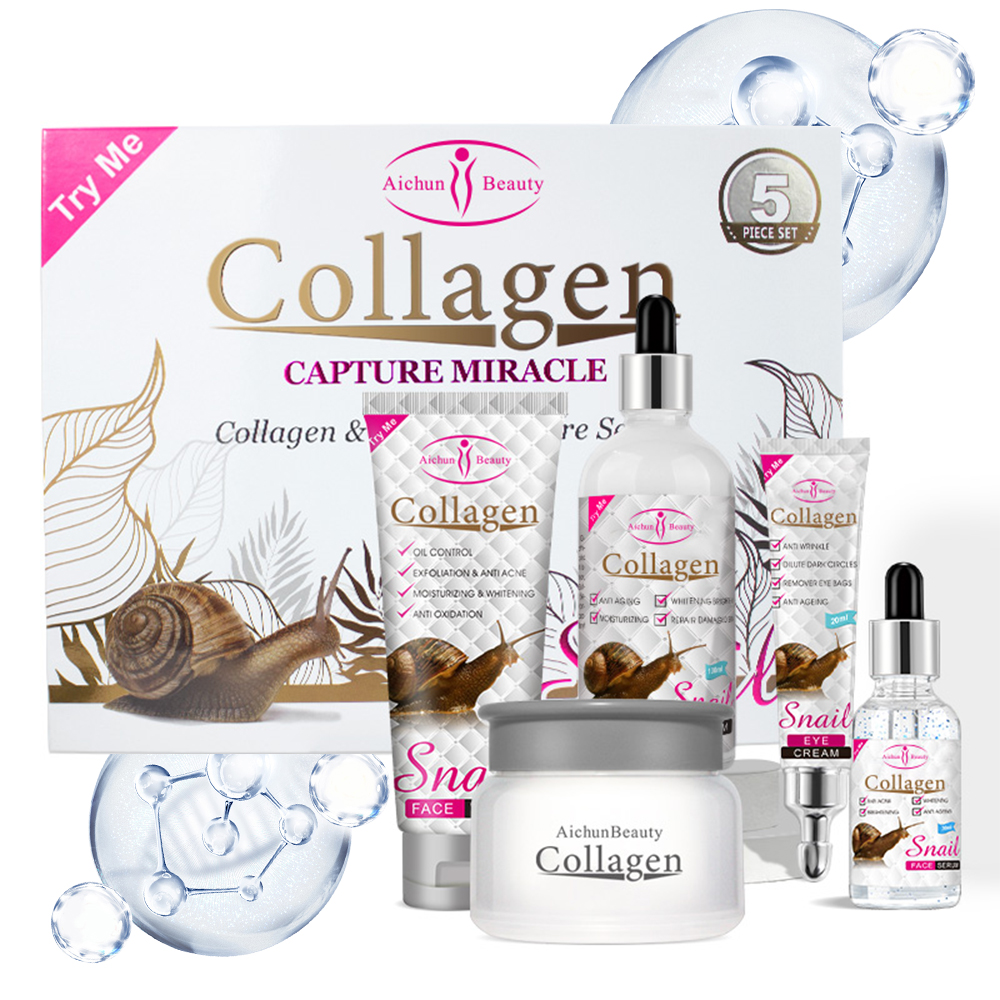Hot Selling Skin Beauty Collagen Snail Cleansing Moisturizes Facial Skin Care 5 Pieces Set