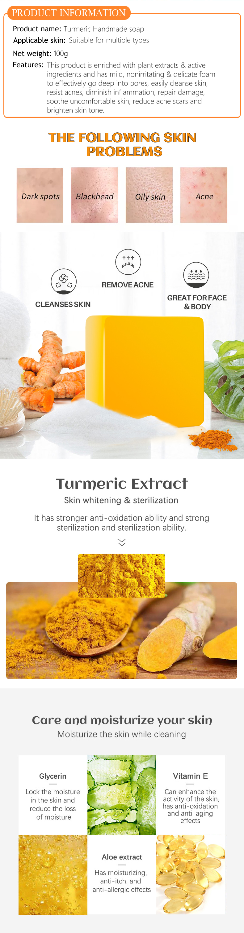 GJ7050 Guanjing 100g Organic Turmeric Handmade Soap - Whitening & Anti-Acne, Natural Plant Extracts, Gentle Foam for Face & Body, Acne Scar Reduction & Skin Brightening supplier