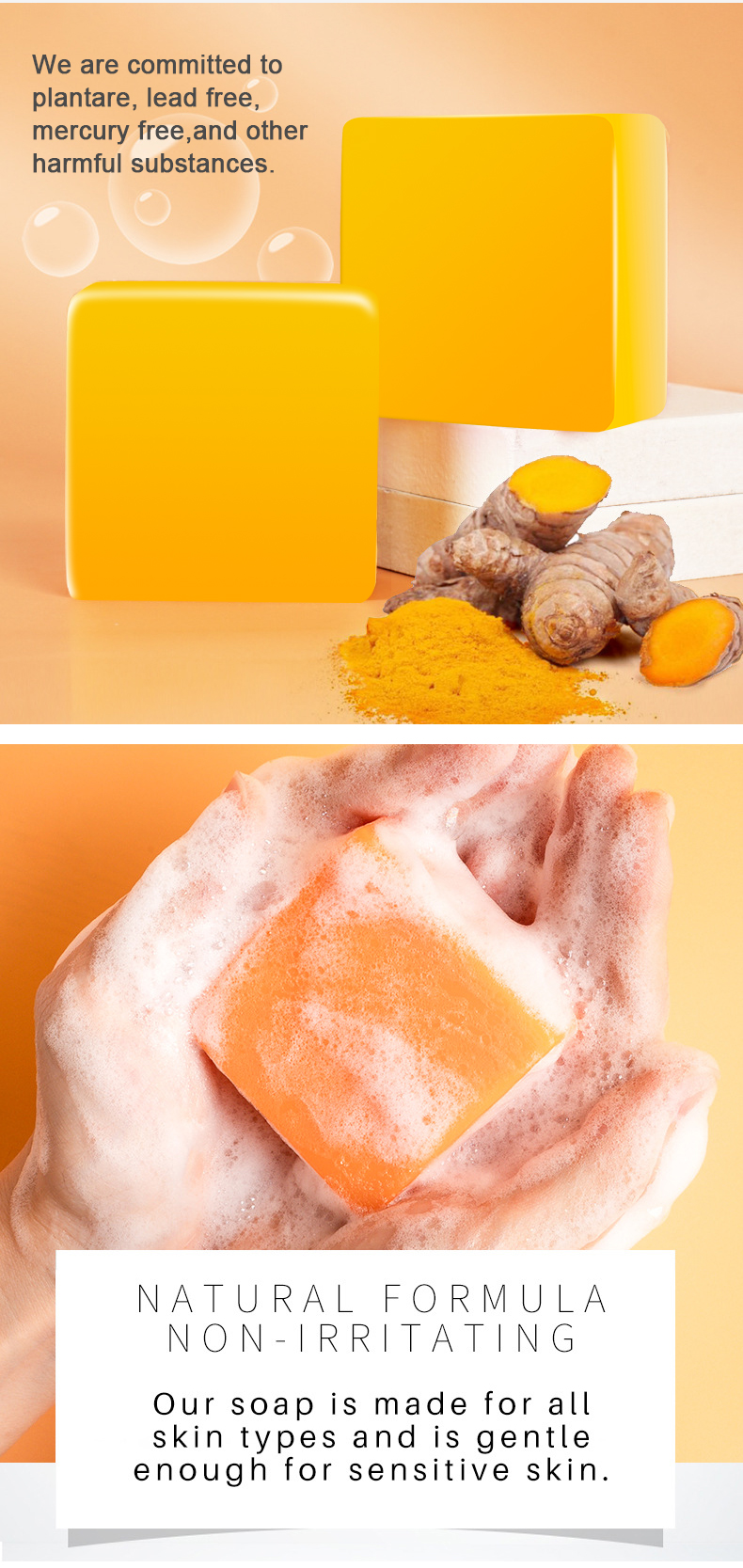 GJ7050 Guanjing 100g Organic Turmeric Handmade Soap - Whitening & Anti-Acne, Natural Plant Extracts, Gentle Foam for Face & Body, Acne Scar Reduction & Skin Brightening factory