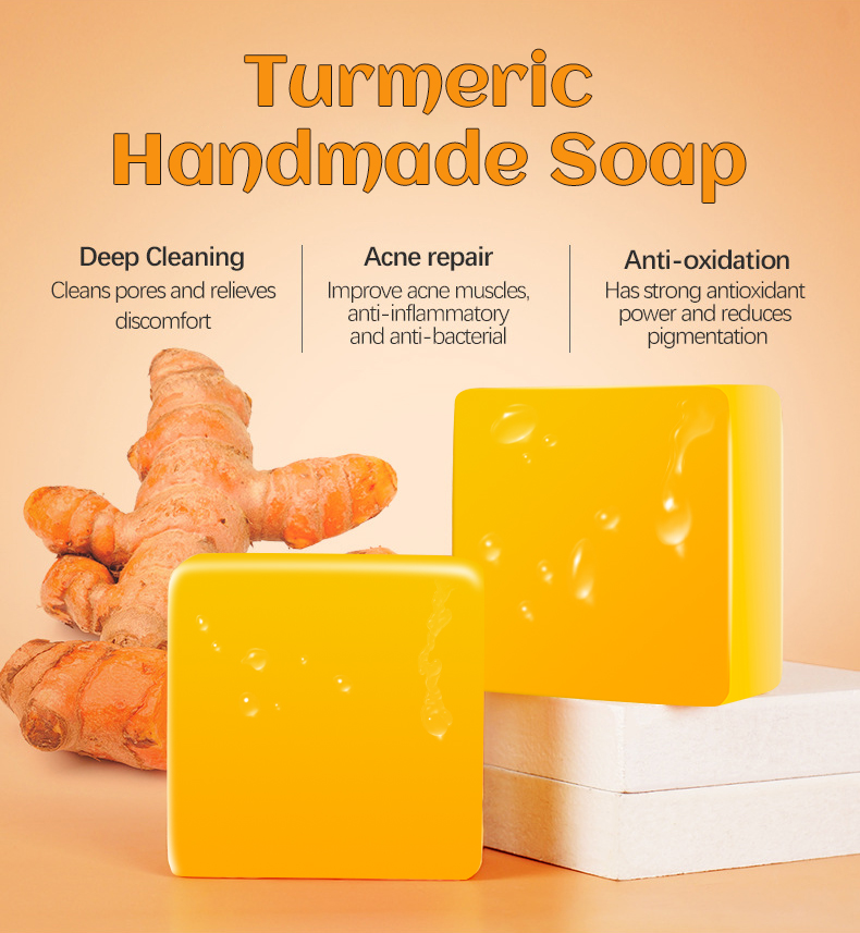 GJ7050 Guanjing 100g Organic Turmeric Handmade Soap - Whitening & Anti-Acne, Natural Plant Extracts, Gentle Foam for Face & Body, Acne Scar Reduction & Skin Brightening details