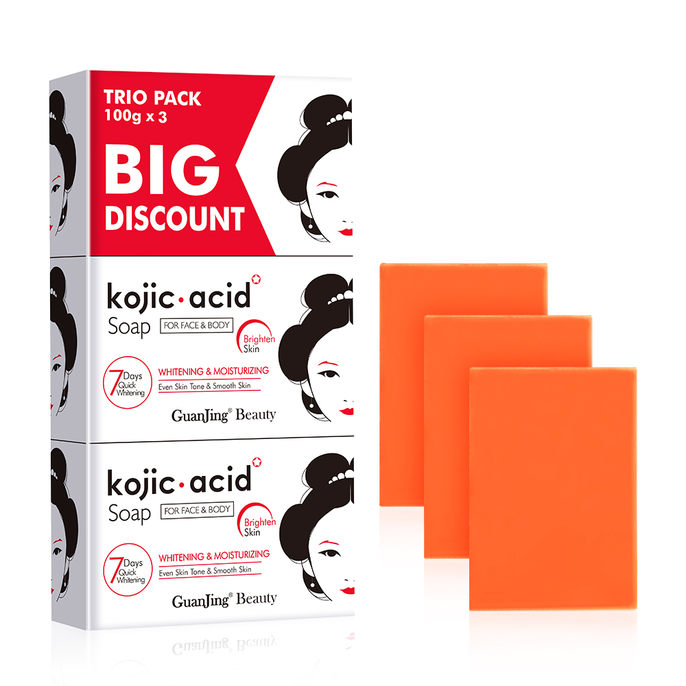 Guanjing Kojic acid Soap Use to Whitening Moisturizing Face and Body Even Skin Tone 7 Days Quick Whitening Kojic Acid Soap