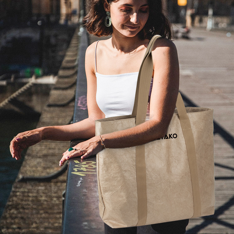 Custom Print Logo Waterproof Dupont Paper Beach Coated Tyvek Shoulder Tote Bag