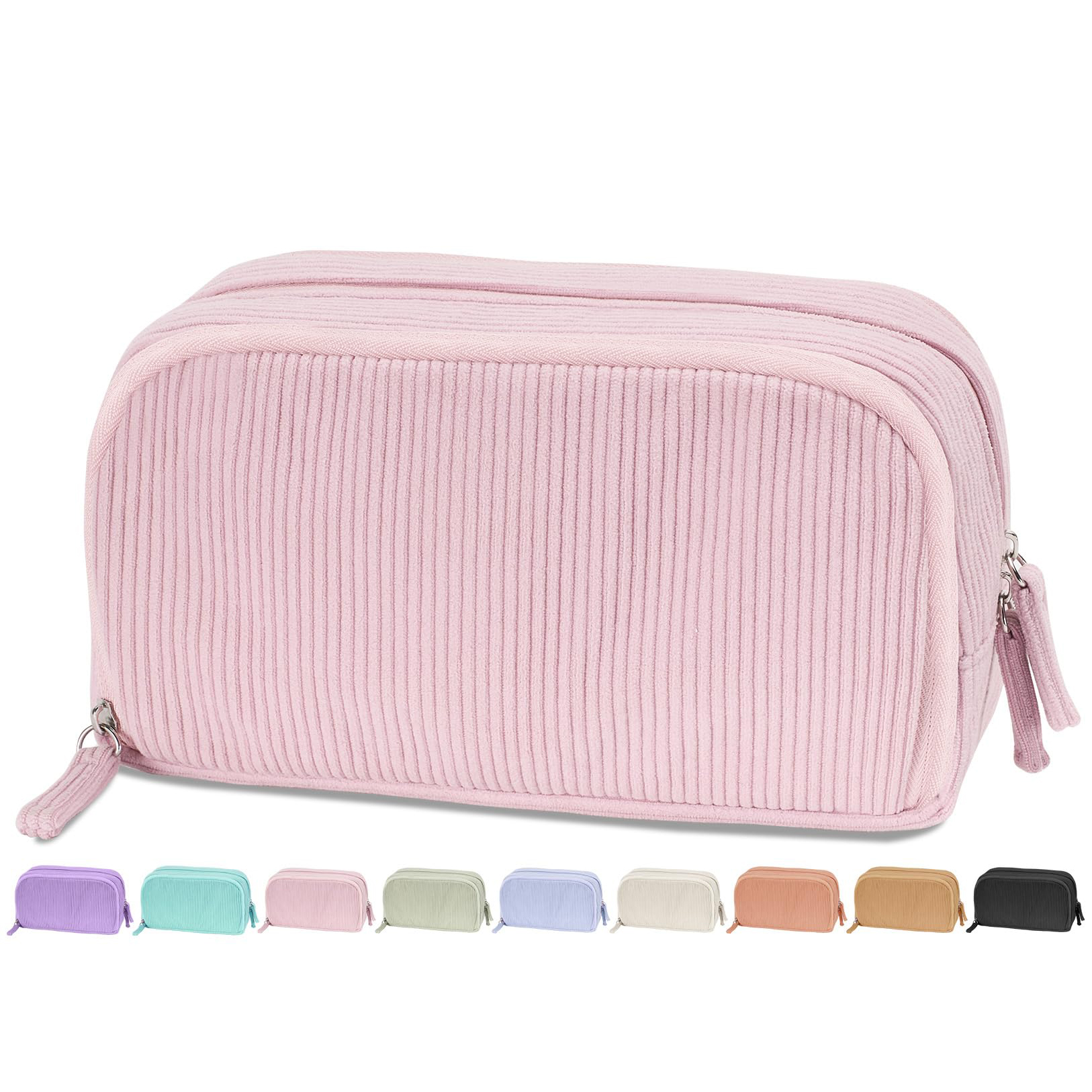 Big Capacity Sturdy Zipper Soft Corduroy Pen Pouch with 3 Compartment