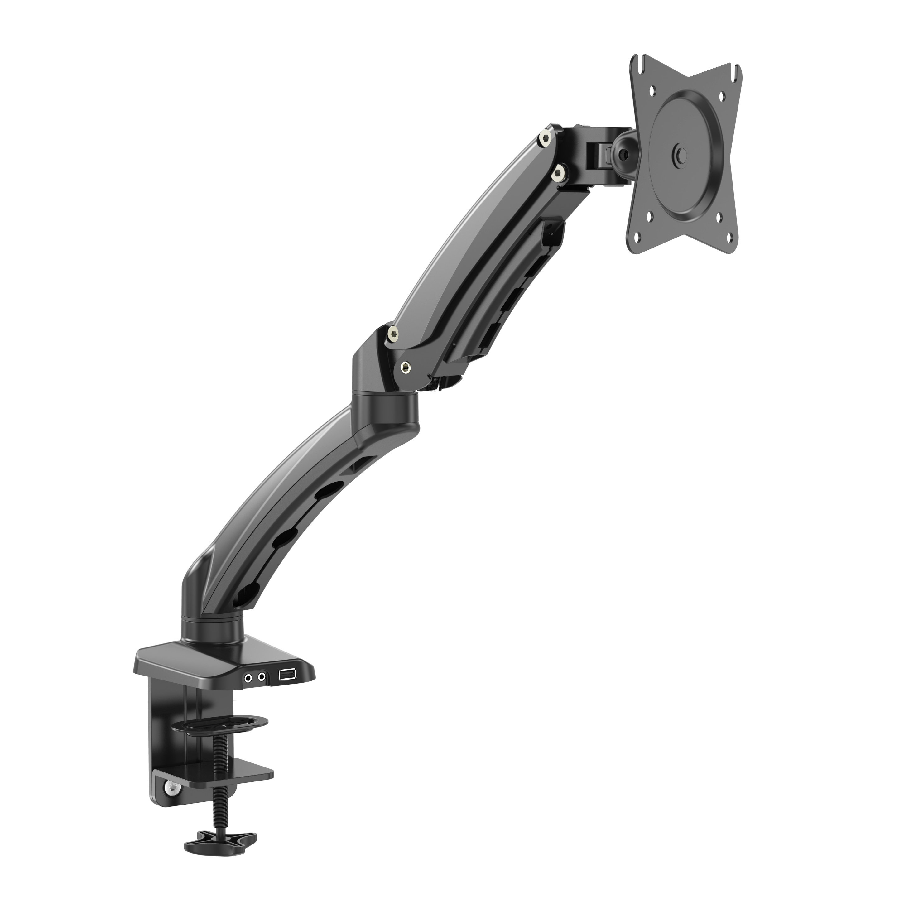 Gas Spring Single Monitor Mount with Charging Ports & Cable Management – V-MOUNTS VM-GB12F