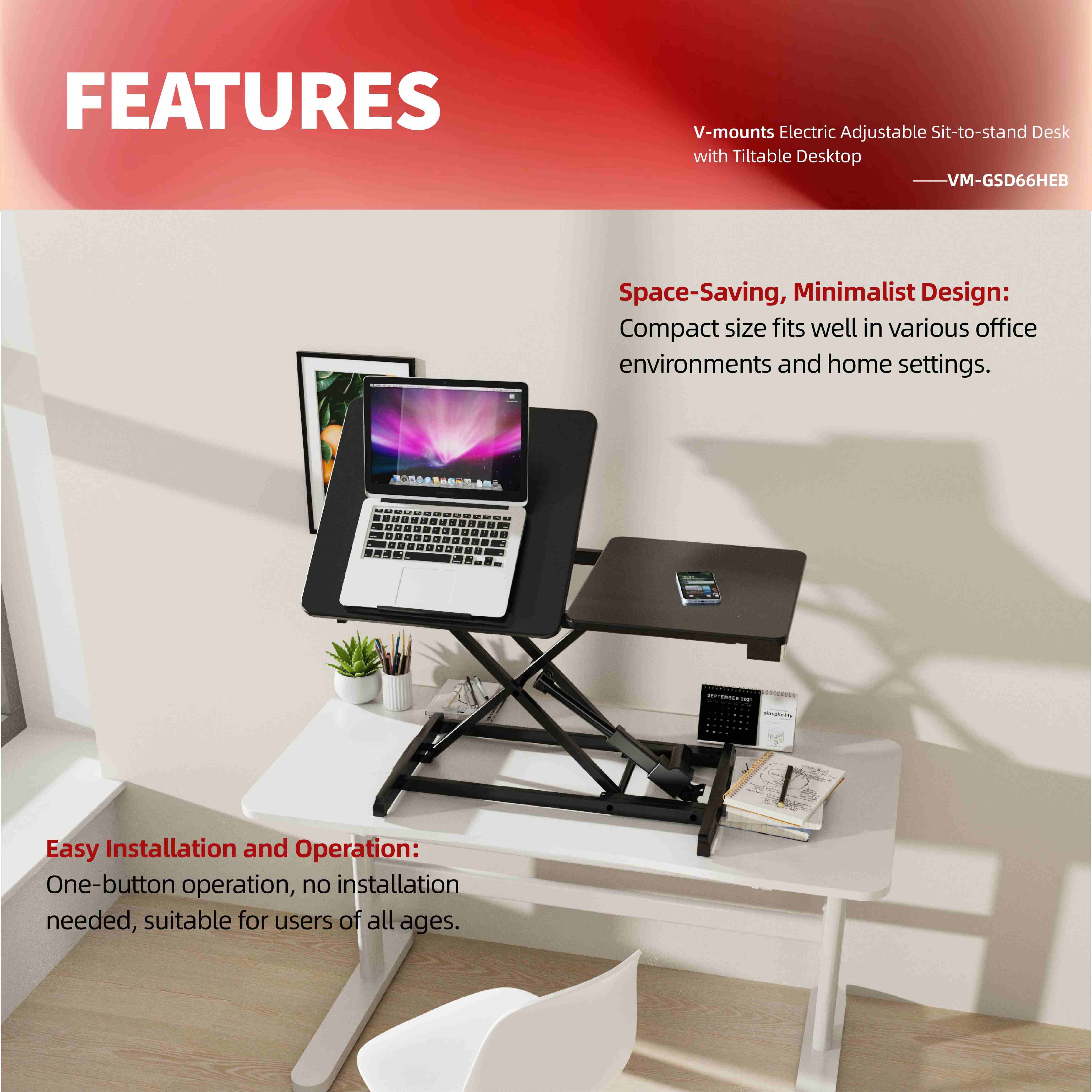 V-MOUNTS Gas Lift Desk Converters GSD66HEB