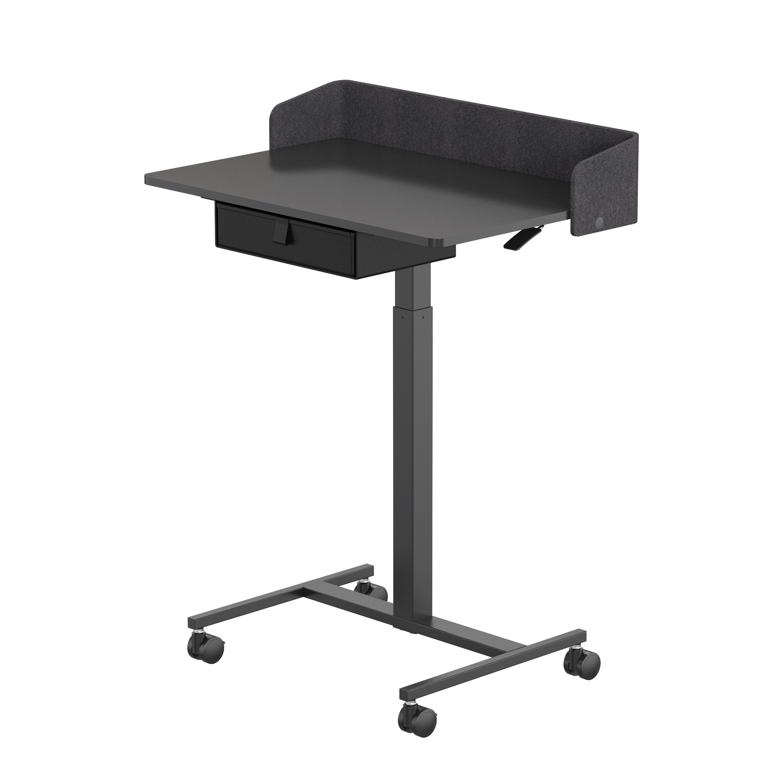 I-Shaped Height Adjusdesk Mobile Laptop Desk with Fabric Drawer, Headphone Hook & Felt Privacy Screen – V-MOUNTS VM-FA101