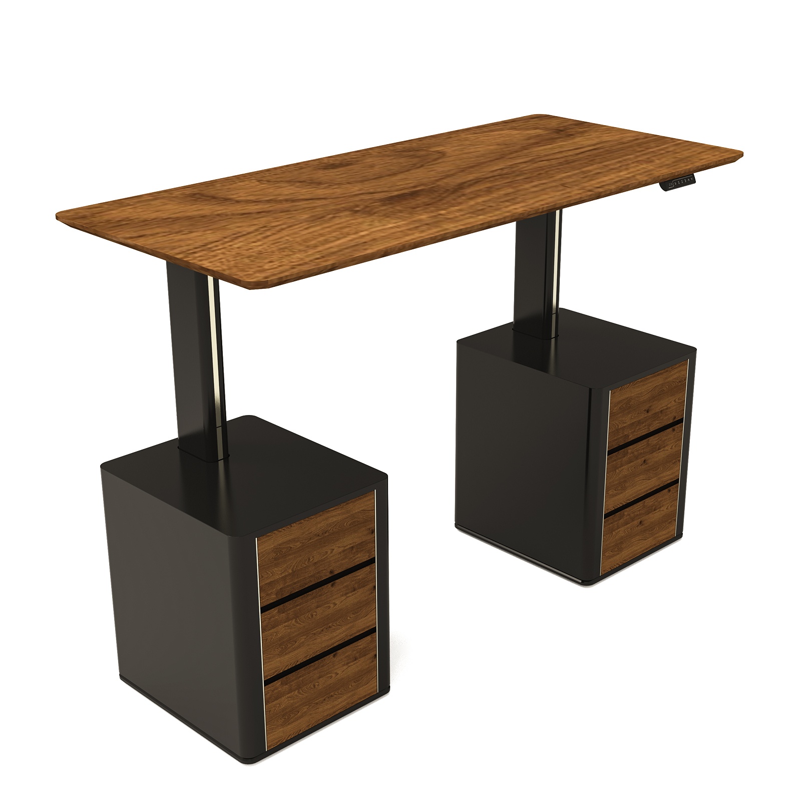 Dual Motor Height Adjustable Black Walnut Wooden Desk with USB & 3-Socket Power Strip for Home Office V-MOUNTS JSD2-02-M3