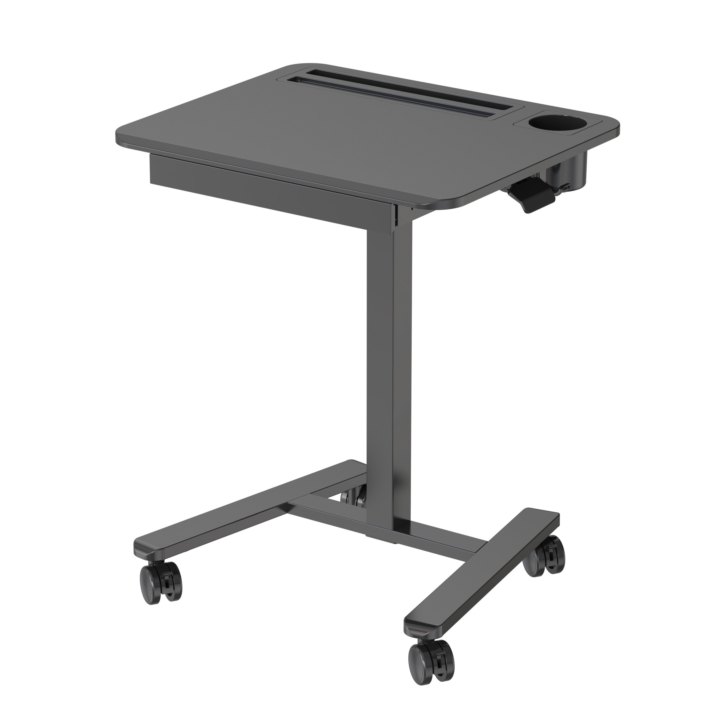 Gas Spring Mobile Height Adjusdesk Desk with Cup Holder & Storage Drawer – V-MOUNTS VM-FA122