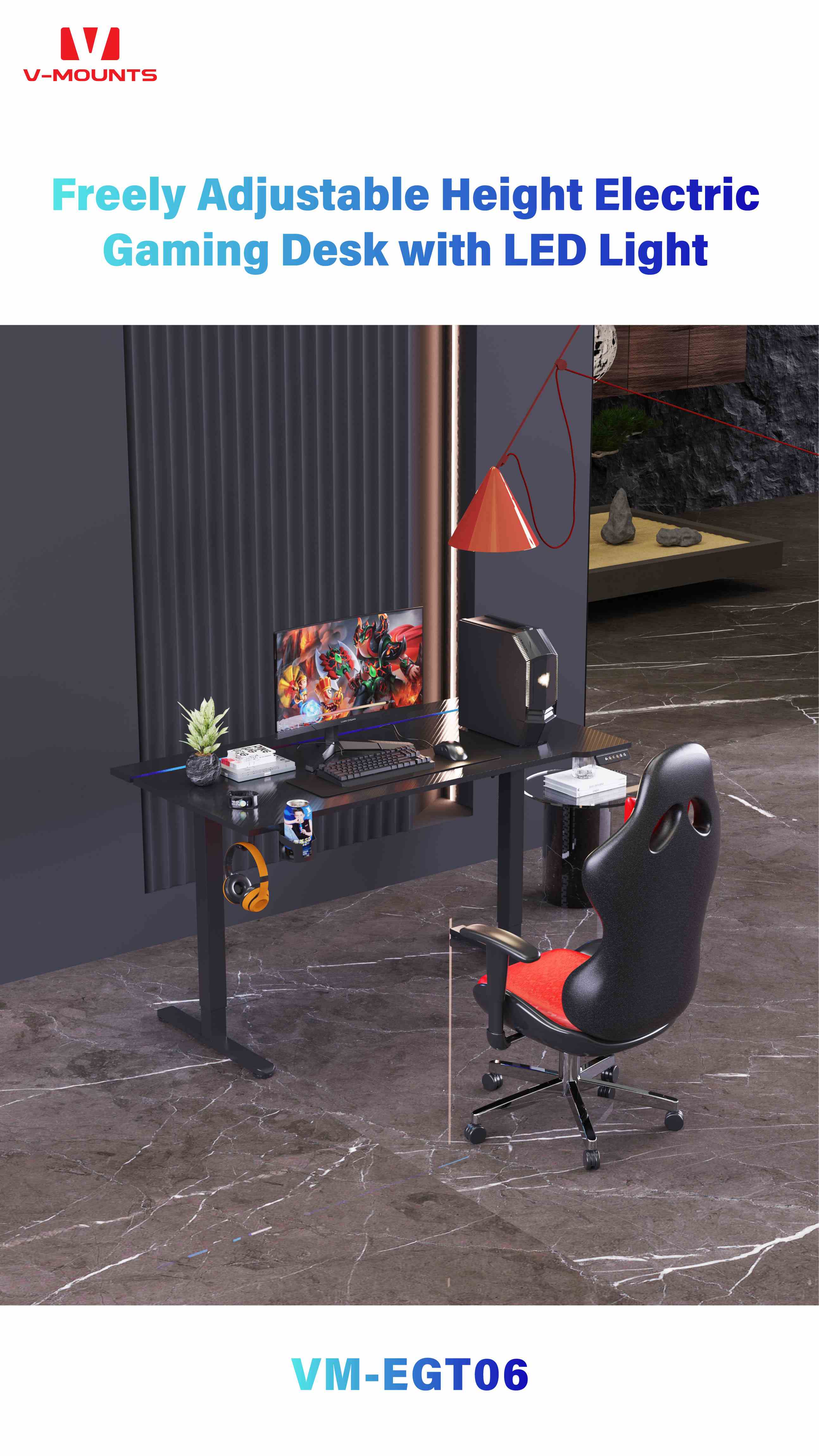 V-MOUNTS Electric Height Adjustable Gaming Desks EGT06