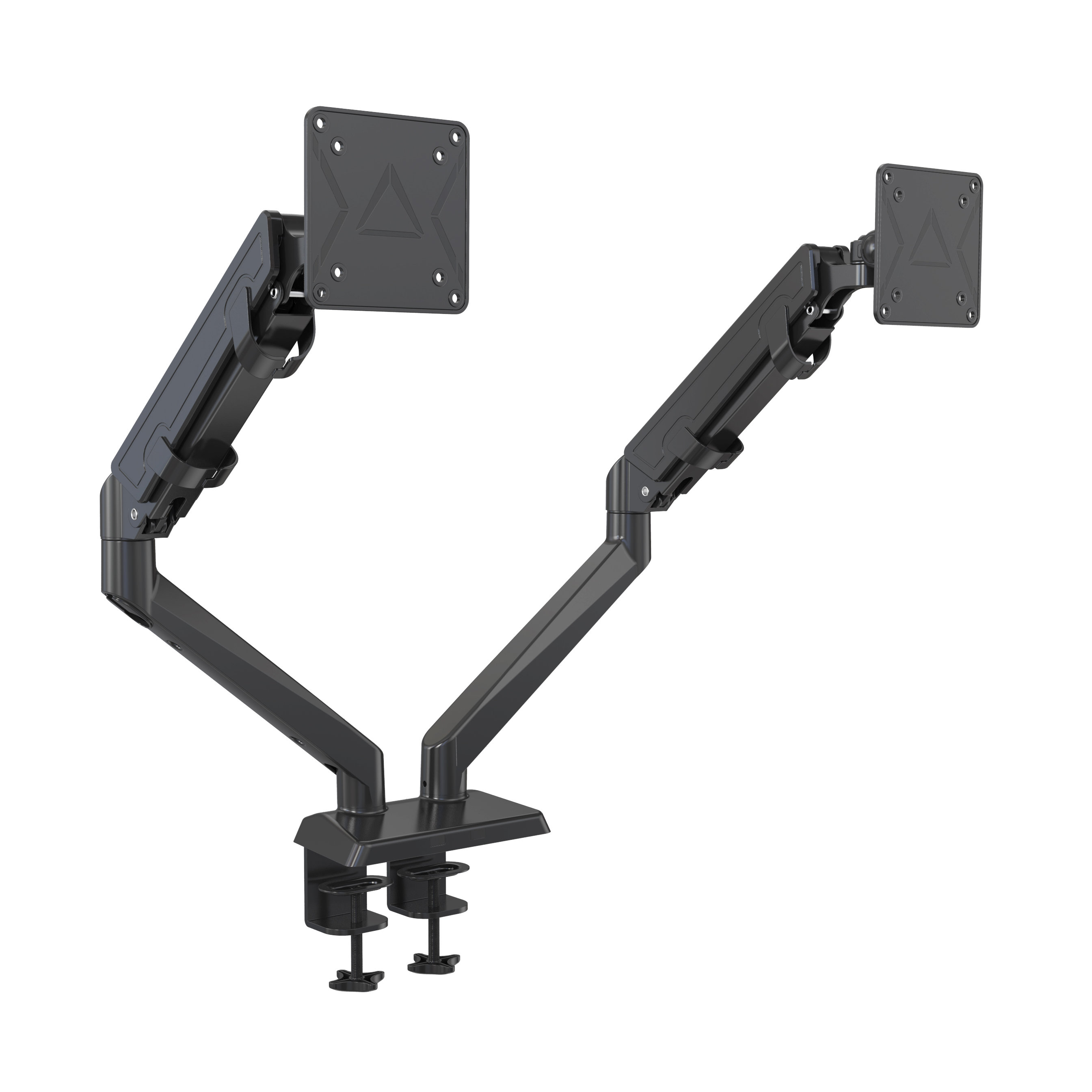 Gas Spring Dual Monitor Arm with C-Clamp Base for 15-32