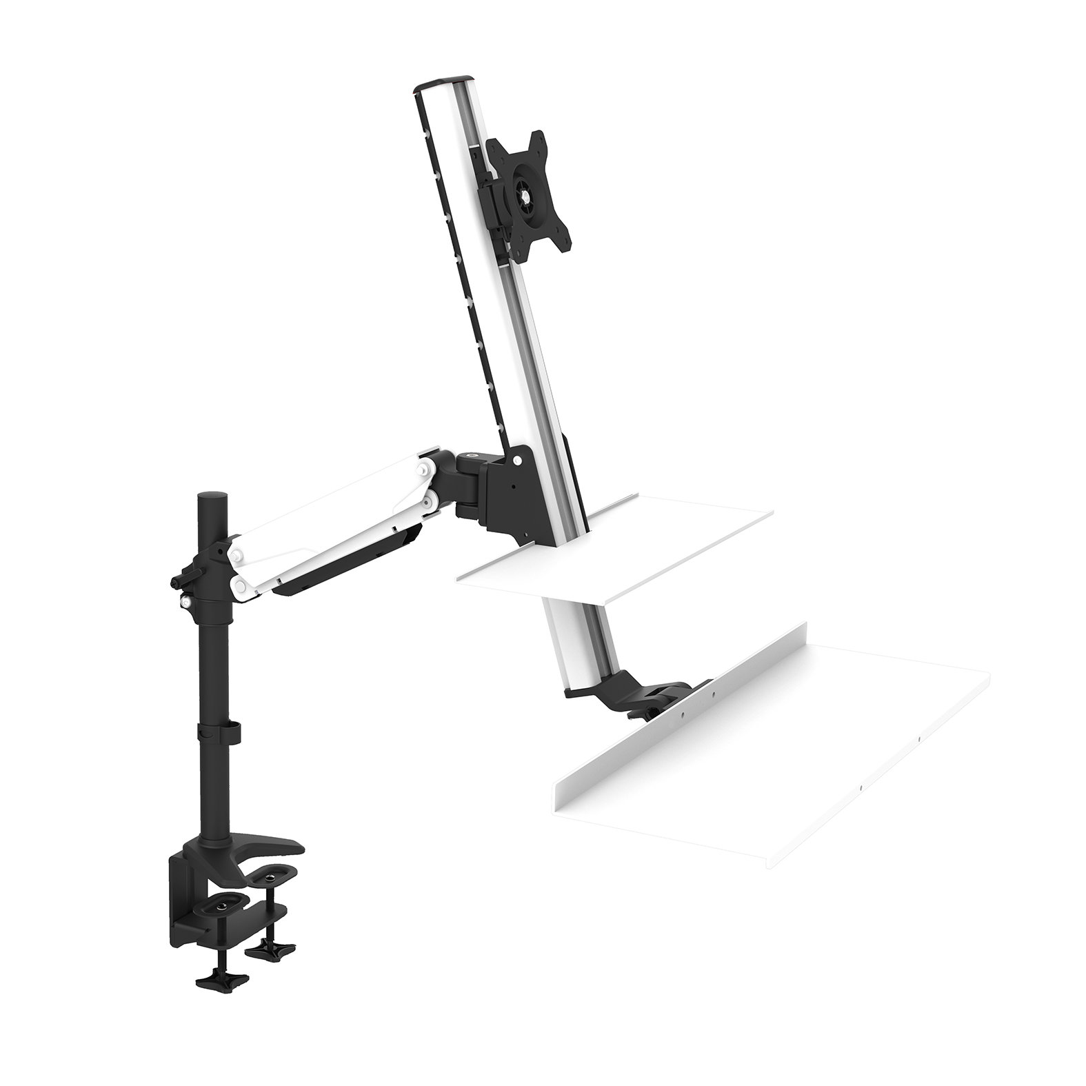Single Monitor Sit-Stand Desk Mount with Keyboard Tray – V-MOUNTS VM-WS11
